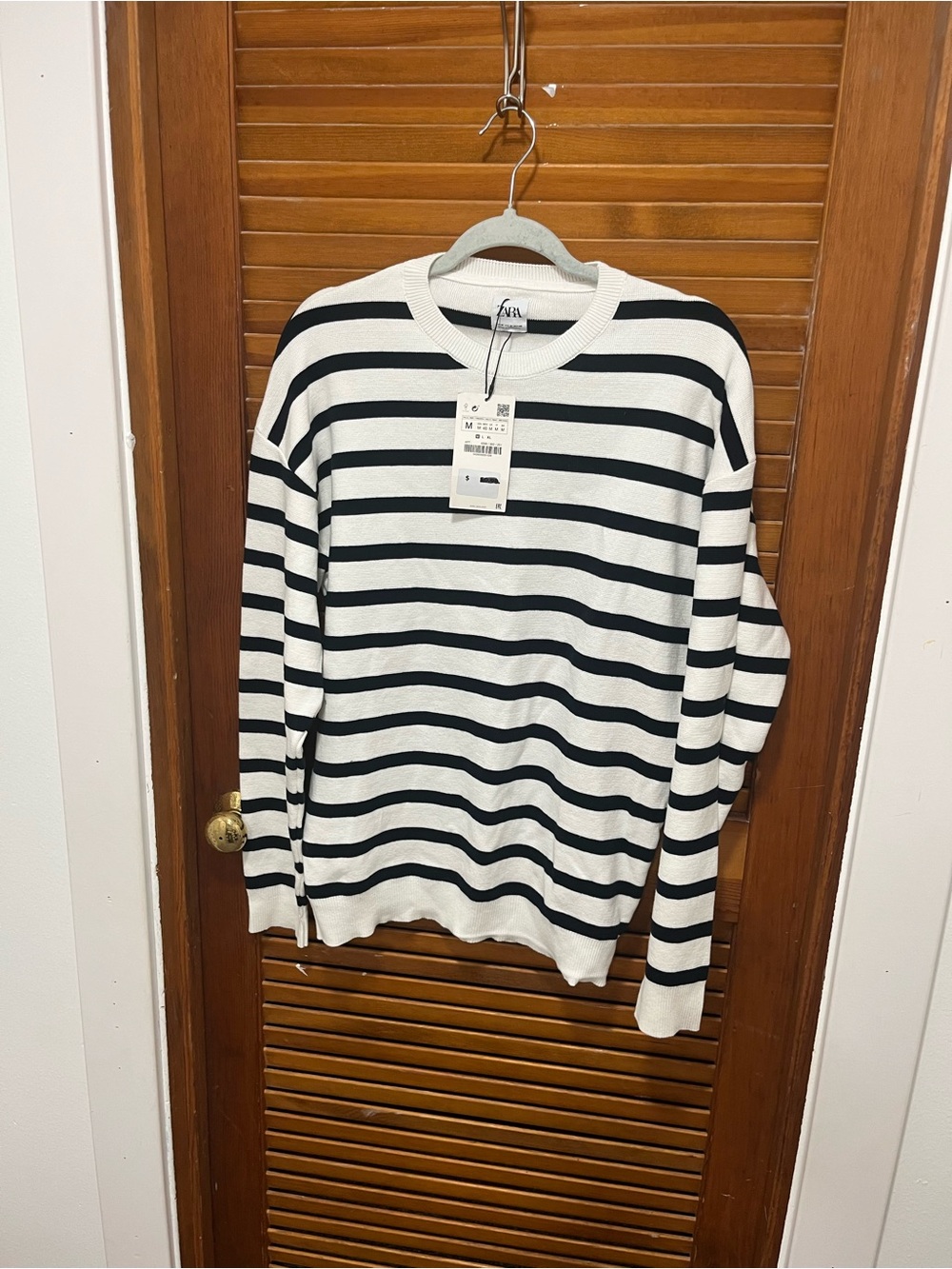 Zara Black & White Striped Crewneck Sweater
